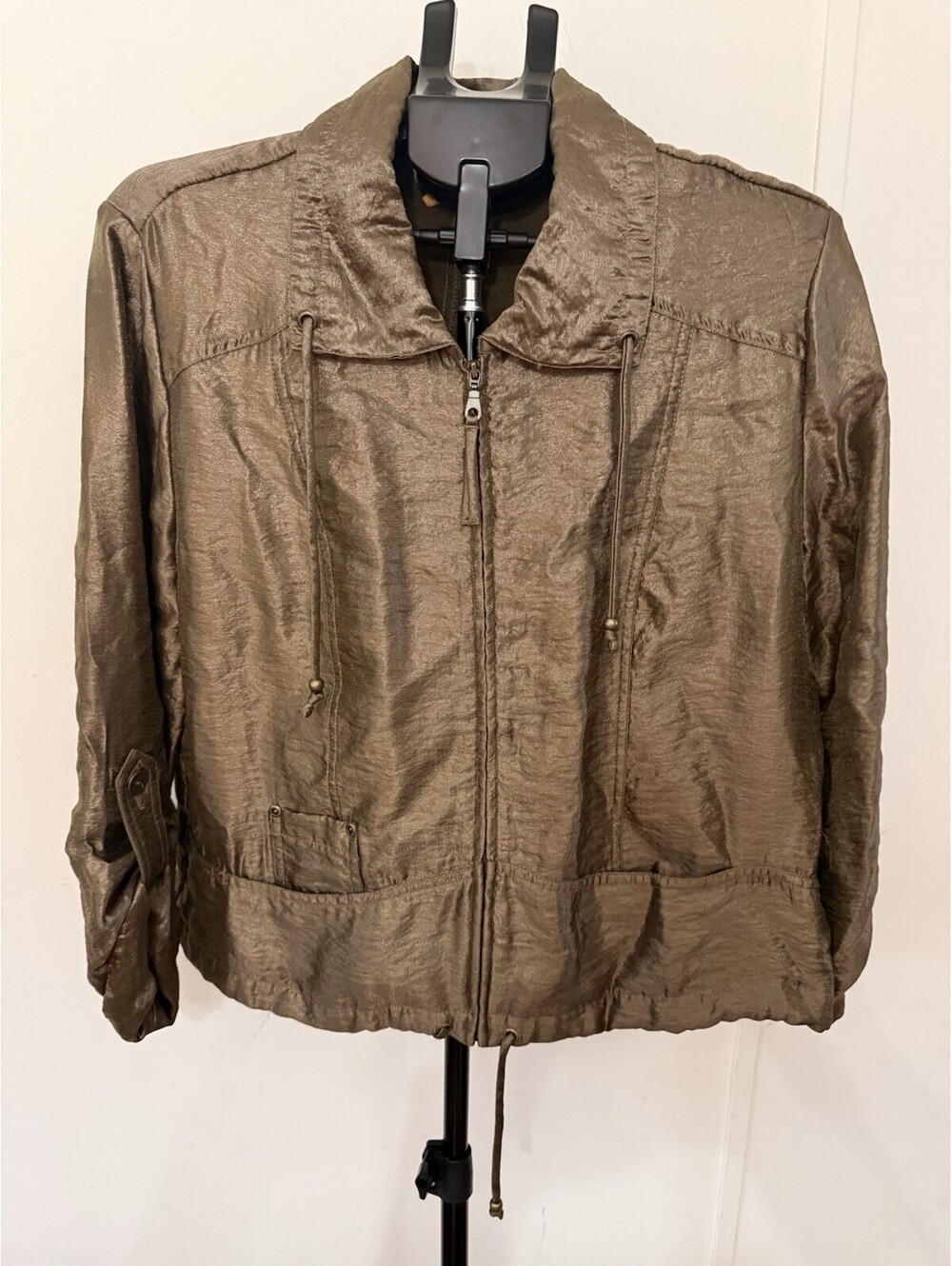 Ruby Rd. Women's Brown Metallic Solid Zip Collared Jacket W/ Drawstring Size 16
